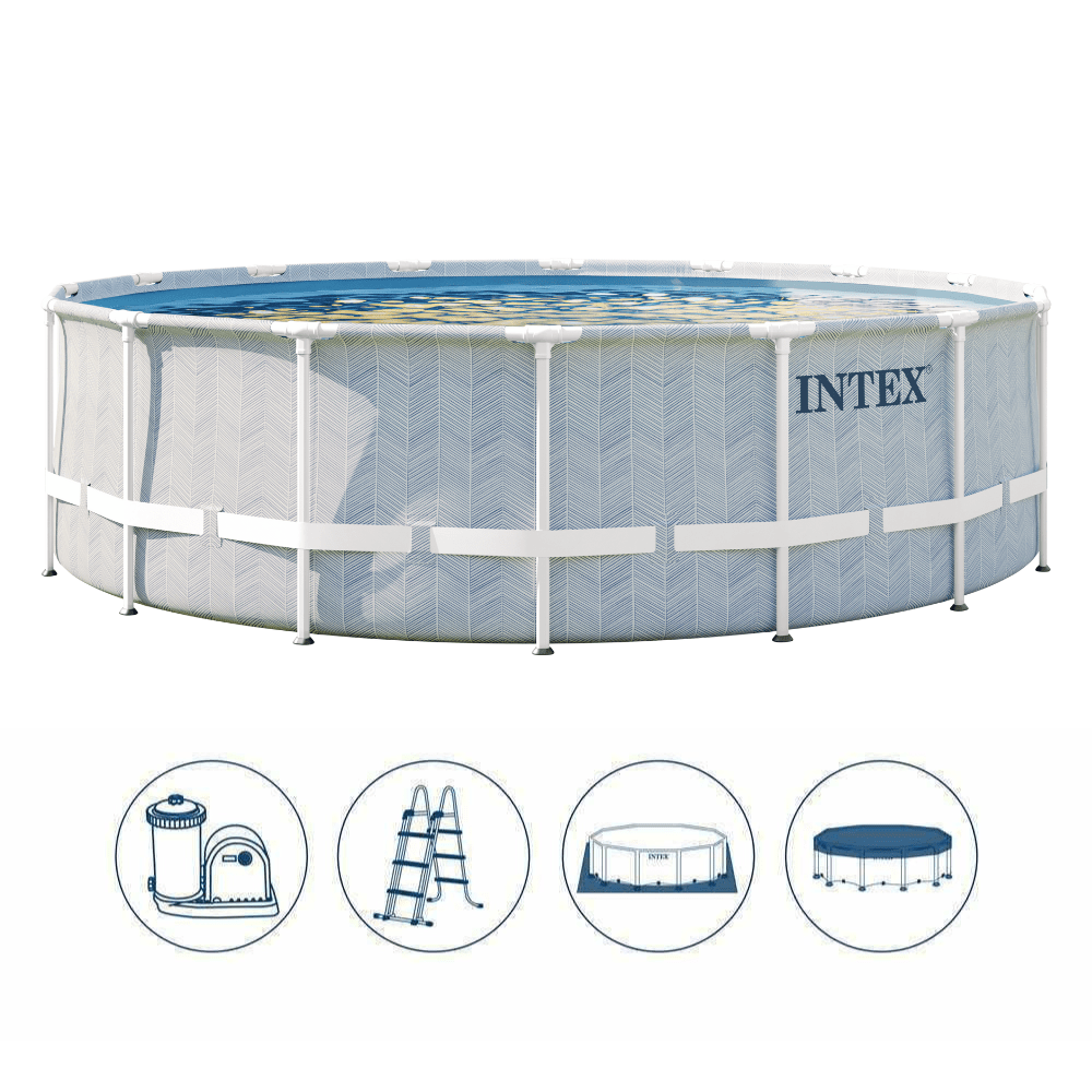 PISCINA ESTRUCTURAL INTEX PRISMA FRAME CHEVRON SET 488X122 CM + BOMBA + ESCALERA + COBERTOR + BASE - 5