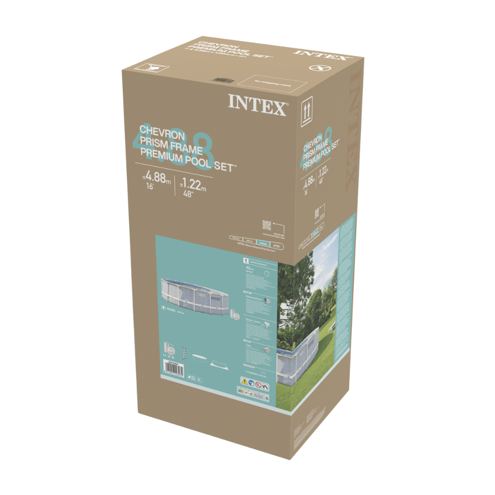 PISCINA ESTRUCTURAL INTEX PRISMA FRAME CHEVRON SET 488X122 CM + BOMBA + ESCALERA + COBERTOR + BASE - 11