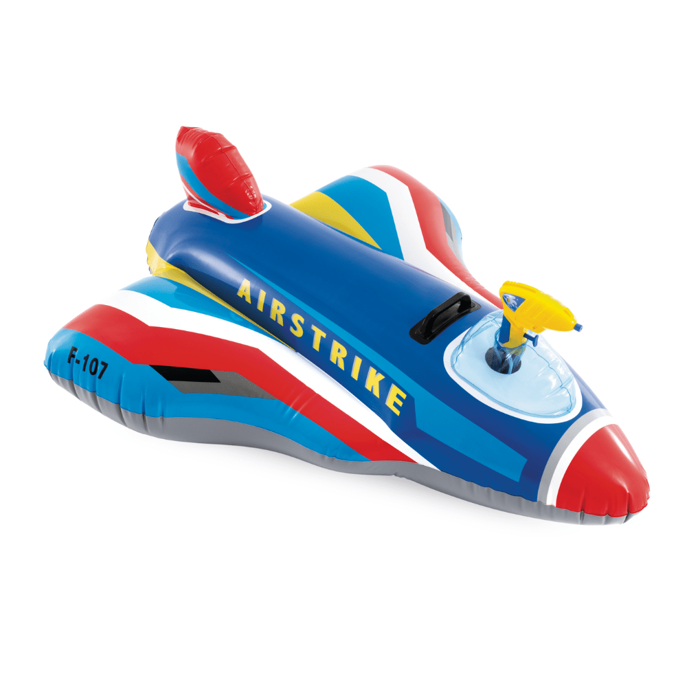 FLOTADOR INFLABLE INTEX AVION CON PISTOLA DE AGUA 117X104 CM JET FIGHTER RIDE ON AZUL - 1