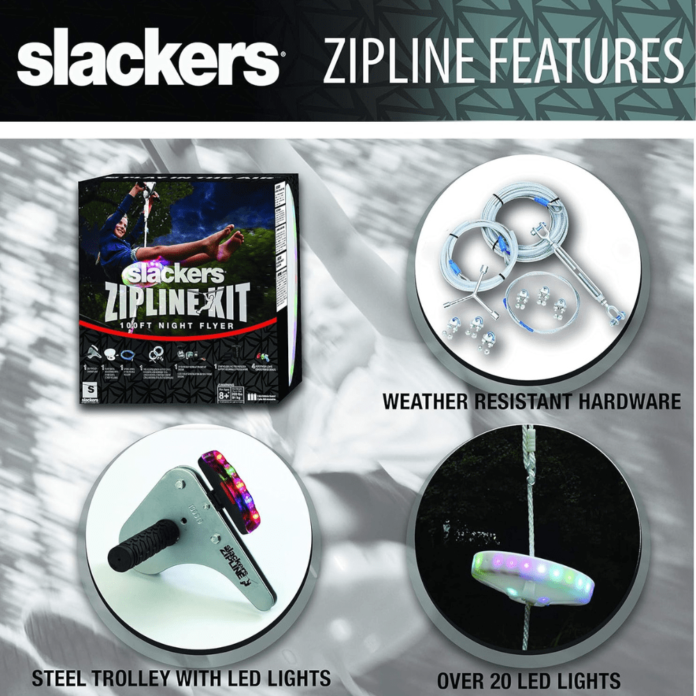 KIT TIROLESA 30,5 M CON FRENO SLACKERS RIDERZ ZIPLINE 100 FT. W/ SPRING BRAKE - 7