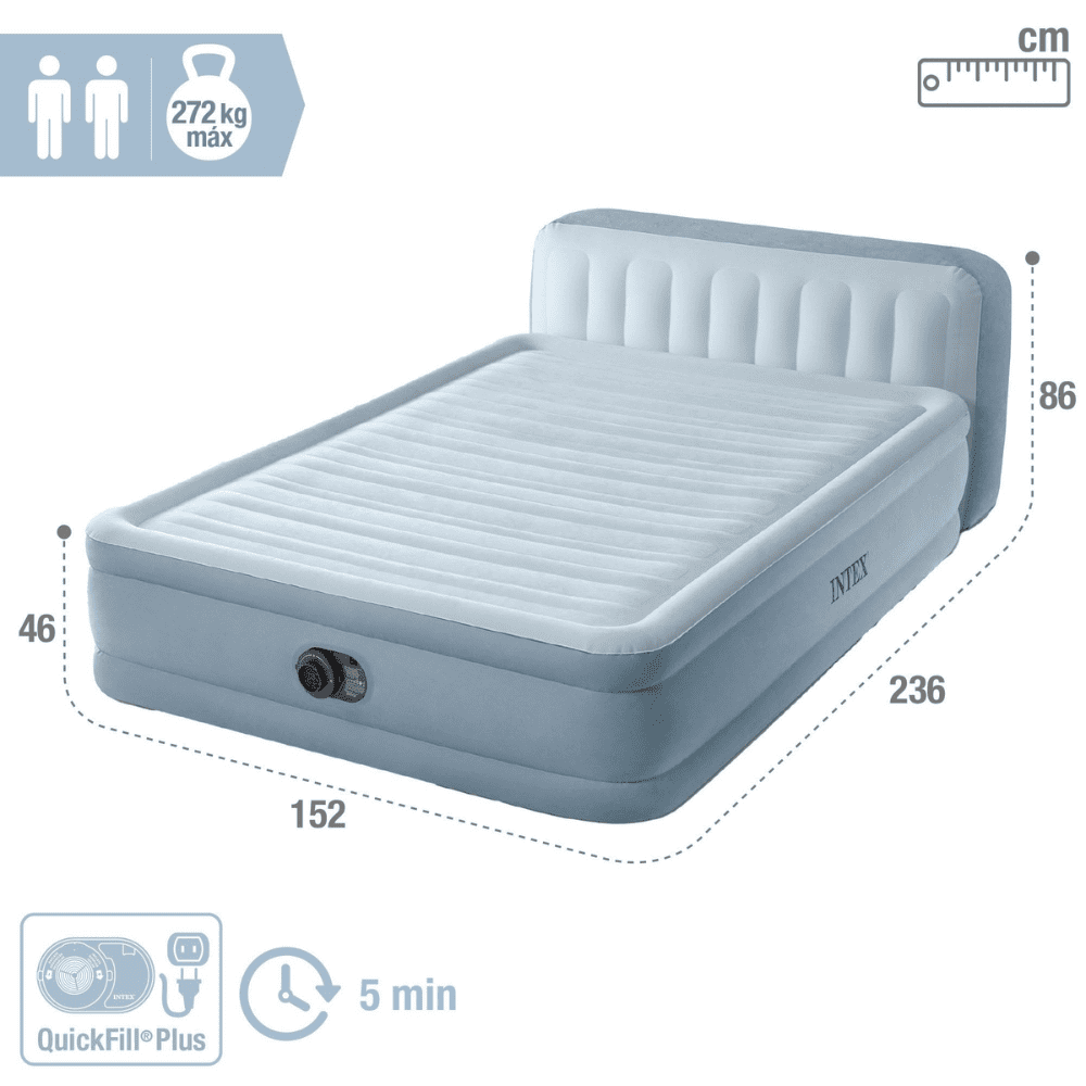 COLCHON INFLABLE ELE CTRICO INTEX 2 PLAZAS 152X203X46 CM RESPALDO QUEEN PLUSH HEADBOARD - 8