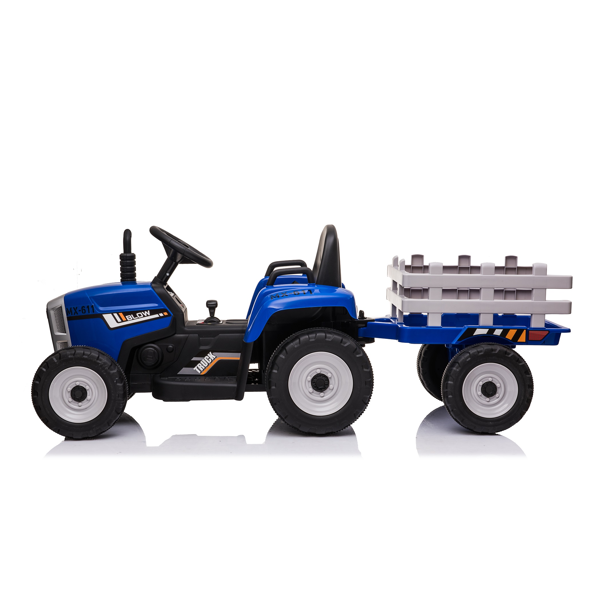 TRACTOR CON CARRO 12V AZUL - 3