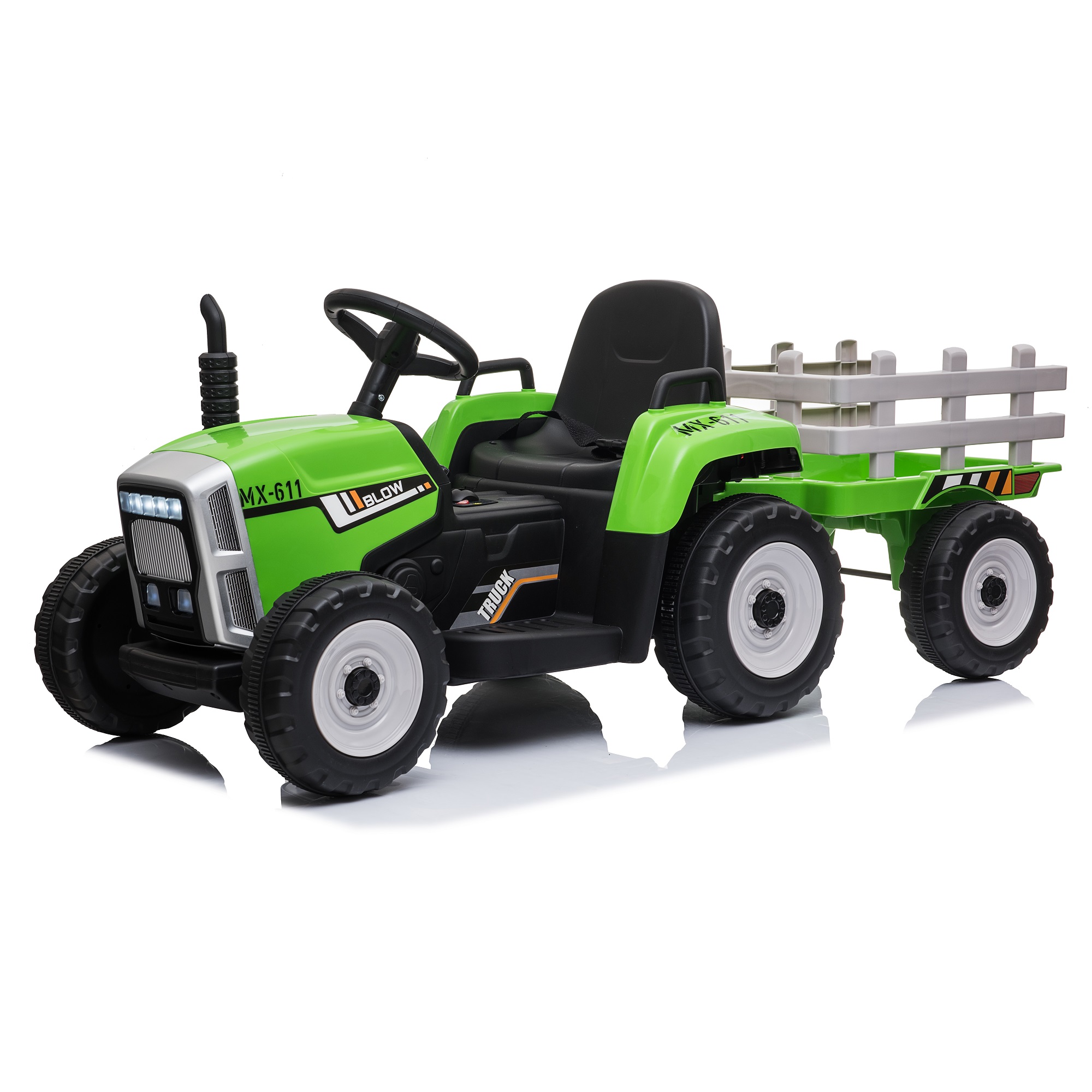 TRACTOR CON CARRO 12V VERDE - 1