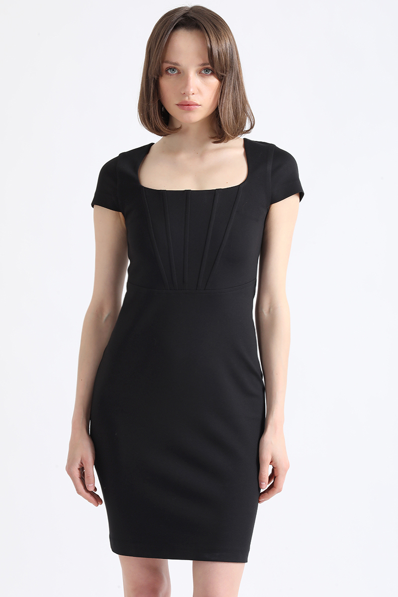 VESTIDO MUJER LIOLA NEGRO ENTALLADO CORTES CORSE - 6