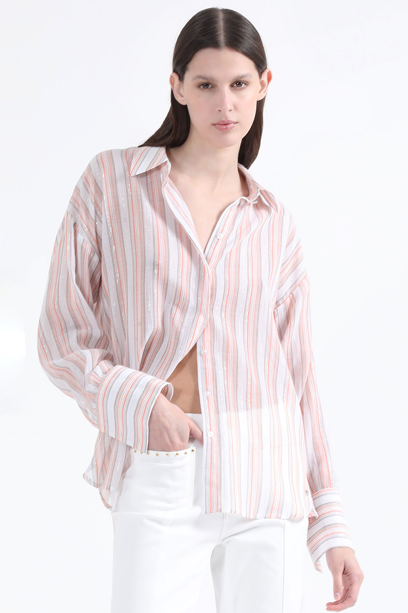 CAMISA LISTADA FANTASIA HILO METALIZADO, NARANJO LIOLA - 3