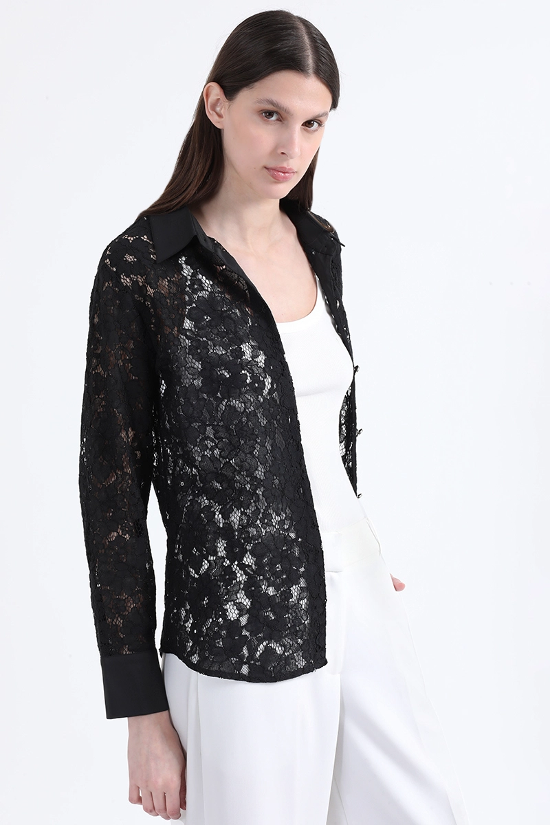 BLUSA ENCAJE BOTON FANTASIA, NEGRO LIOLA - 1