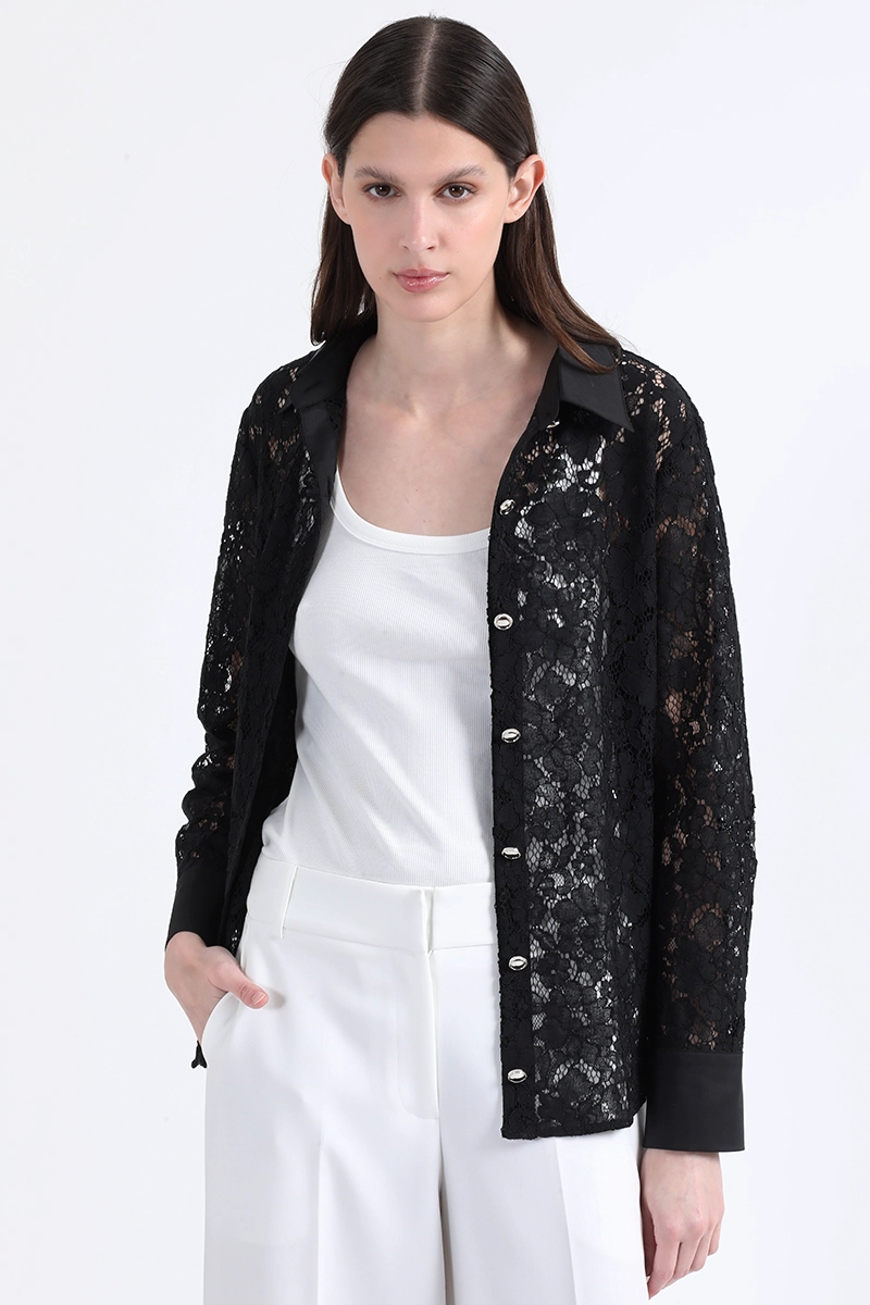 BLUSA ENCAJE BOTON FANTASIA, NEGRO LIOLA - 2