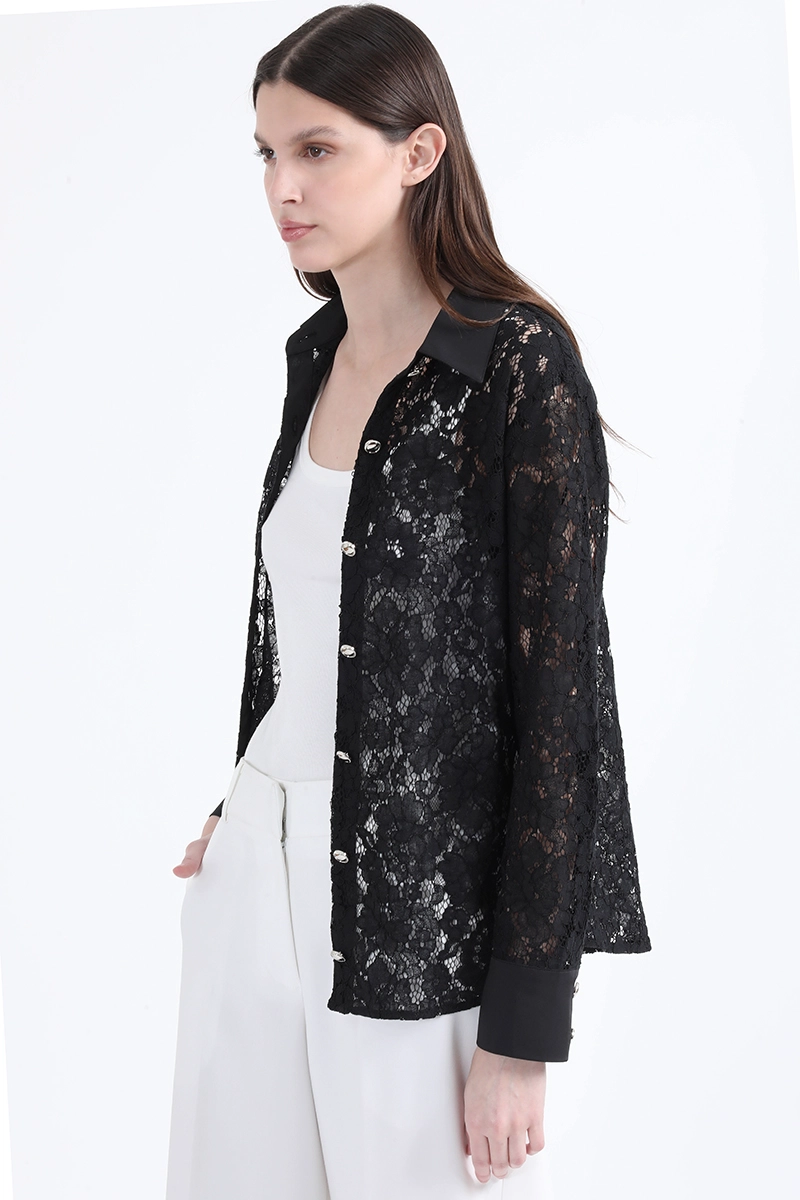 BLUSA ENCAJE BOTON FANTASIA, NEGRO LIOLA - 3