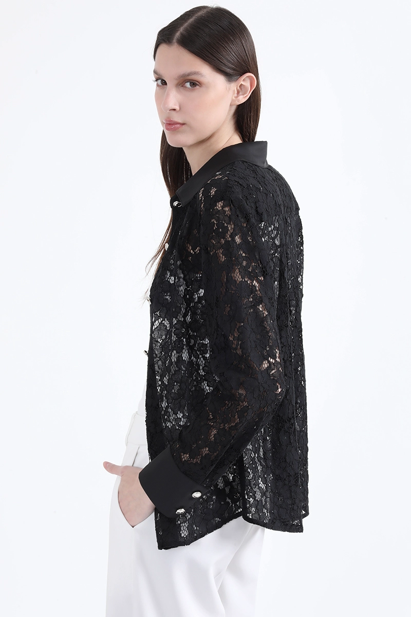 BLUSA ENCAJE BOTON FANTASIA, NEGRO LIOLA - 6