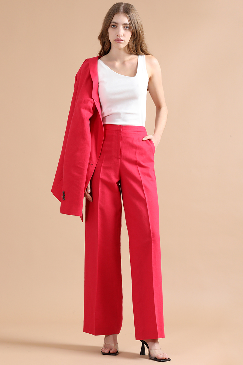 PANTALON RECTO, LINO ALGODON, GUINDA LIOLA - 1