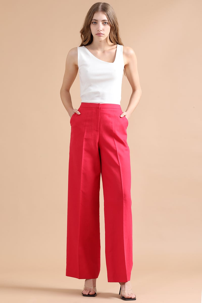 PANTALON RECTO, LINO ALGODON, GUINDA LIOLA - 2
