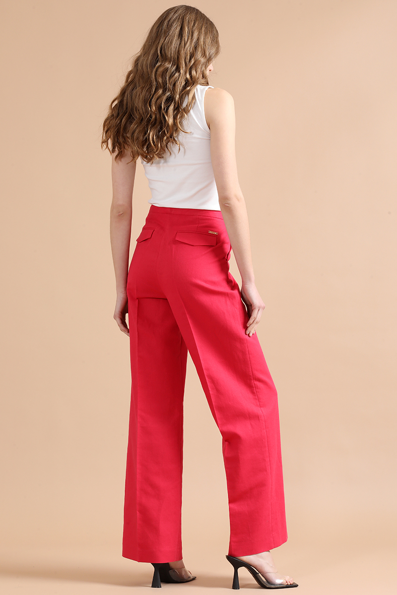 PANTALON RECTO, LINO ALGODON, GUINDA LIOLA - 3