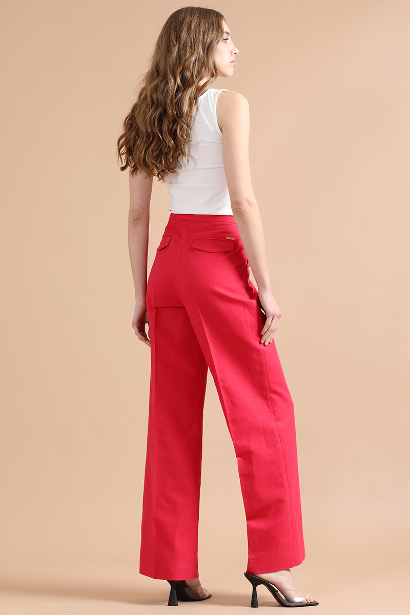 PANTALON RECTO, LINO ALGODON, GUINDA LIOLA - 4