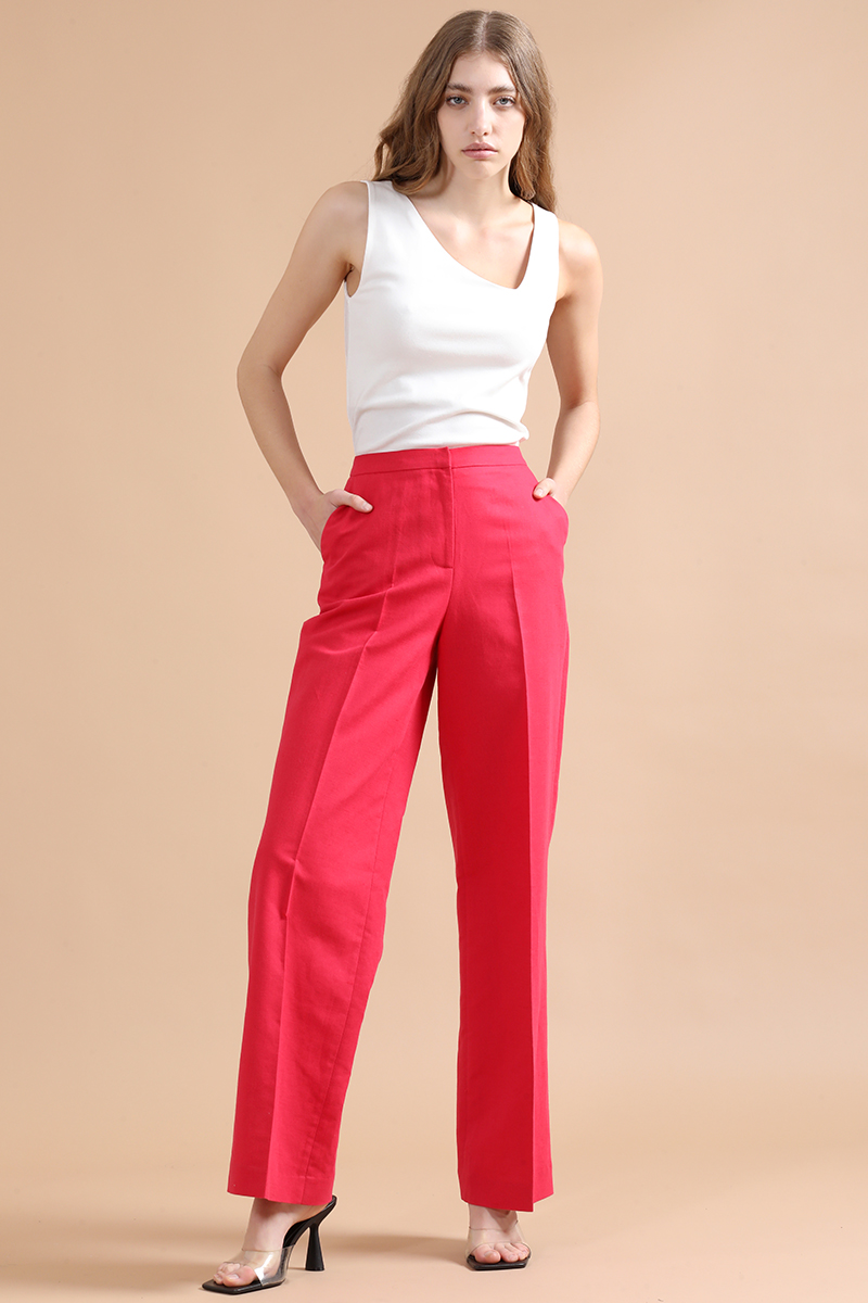 PANTALON RECTO, LINO ALGODON, GUINDA LIOLA - 5