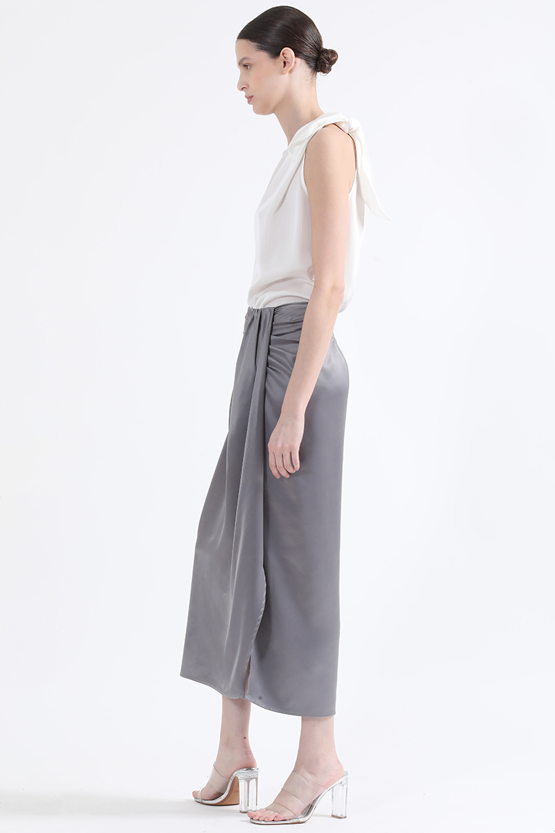 FALDA MIDI CRUCE ASIMETRICO, SATIN PLATEADO LIOLA - 3