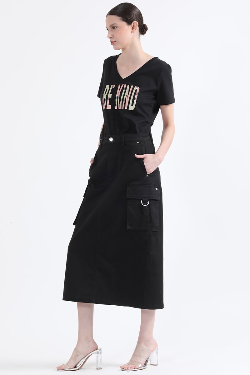 FALDA CARGO ALGODÓN MUJER LIOLA NEGRO GABARDINA - 1