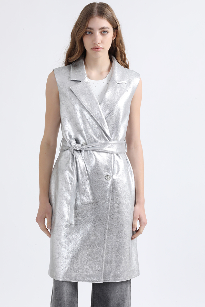 CHAQUETA LARGA EFECTO GAMUZA METALIZADA, PLATEADO LIOLA - 6