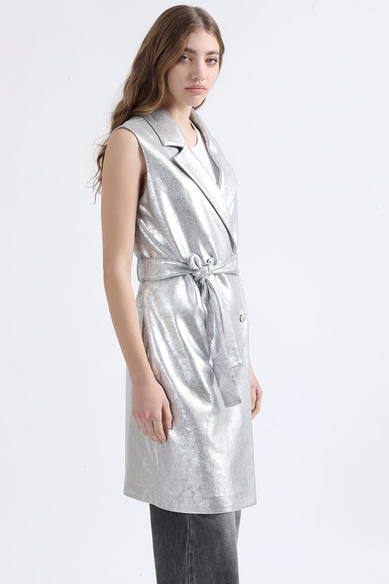 CHAQUETA LARGA EFECTO GAMUZA METALIZADA, PLATEADO LIOLA - 7