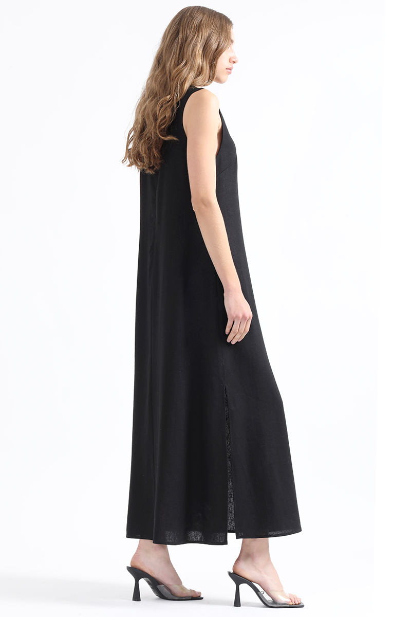 VESTIDO MAXI LINO MUJER LIOLA NEGRO CON BORDADO - 5