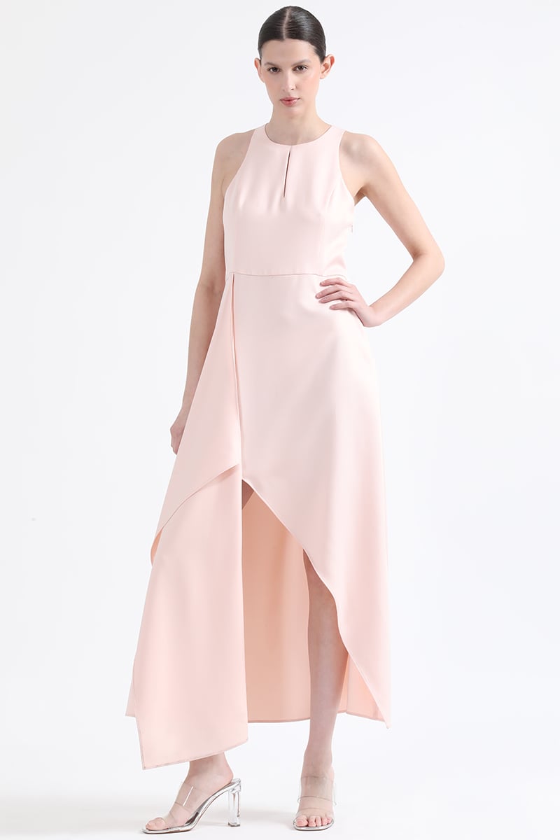 VESTIDO MAXI MUJER LIOLA ROSA RUCHA ASIMETRICA - 1