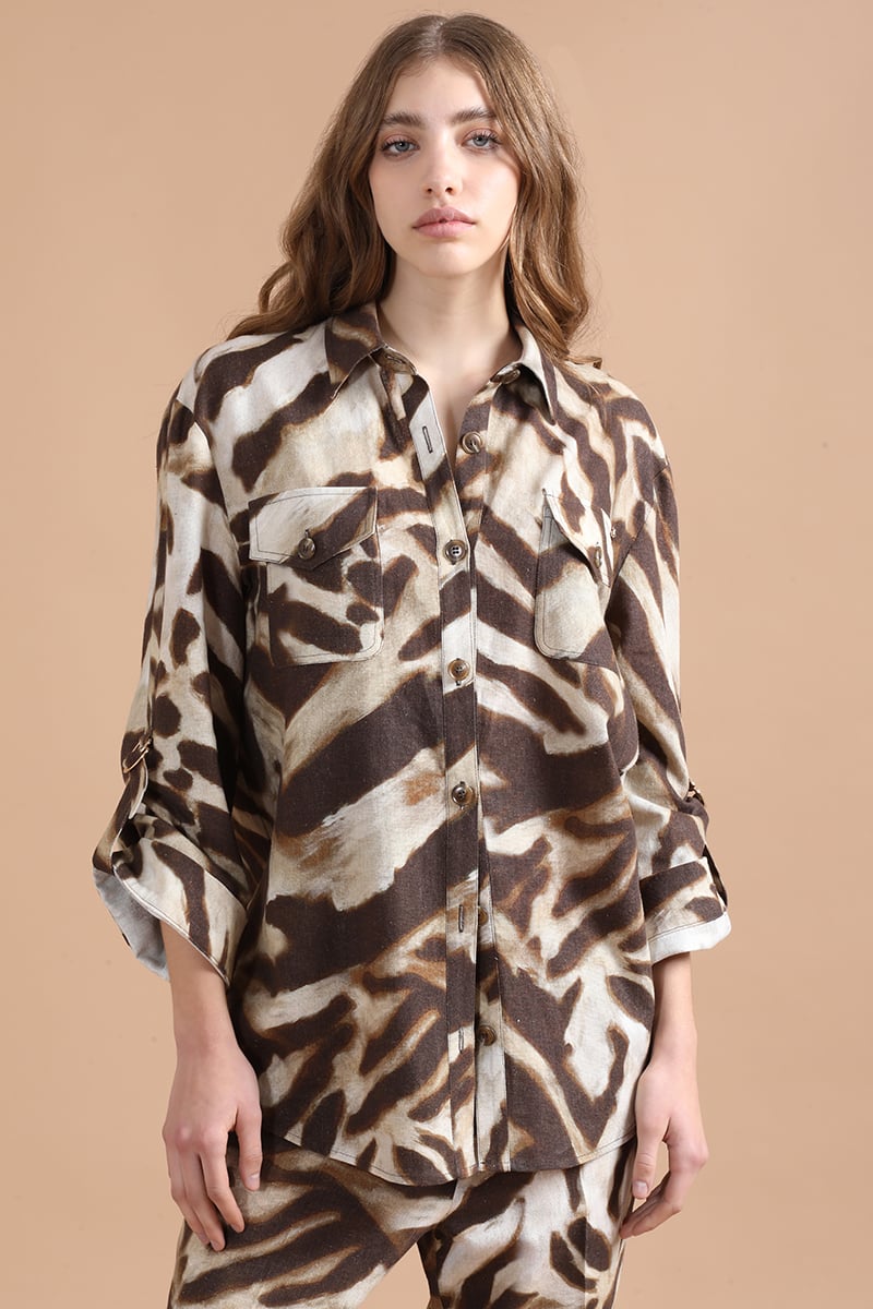 CHAQUETA SOBRECAMISA CON LINO, ANIMAL PRINT, CAFE LIOLA - 3