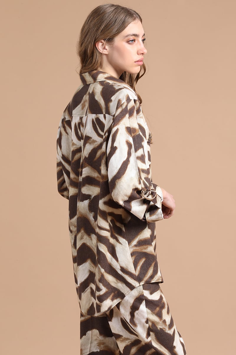 CHAQUETA SOBRECAMISA CON LINO, ANIMAL PRINT, CAFE LIOLA - 4