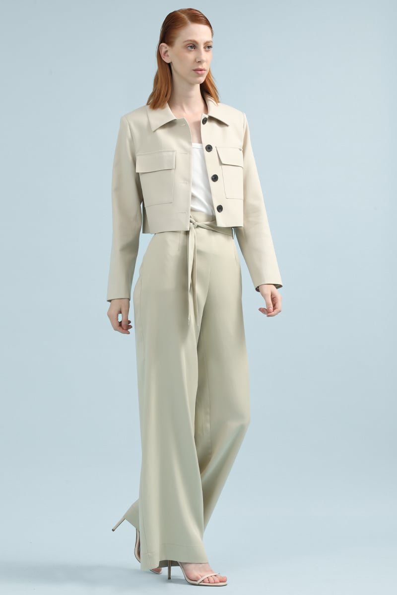 PANTALON ANCHO ALGODÓN MUJER LIOLA BEIGE TIRO ALTO - 2