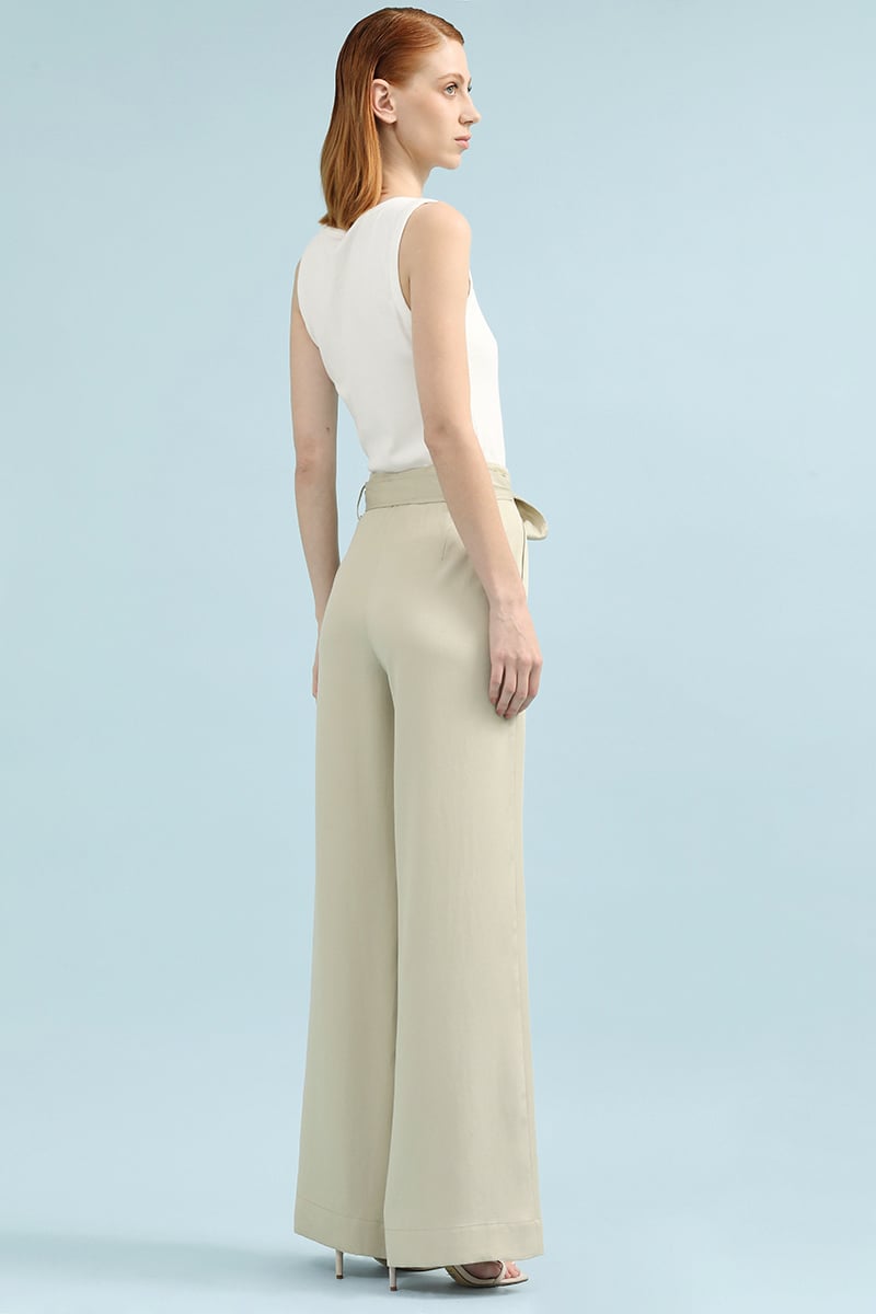 PANTALON ANCHO ALGODÓN MUJER LIOLA BEIGE TIRO ALTO - 4