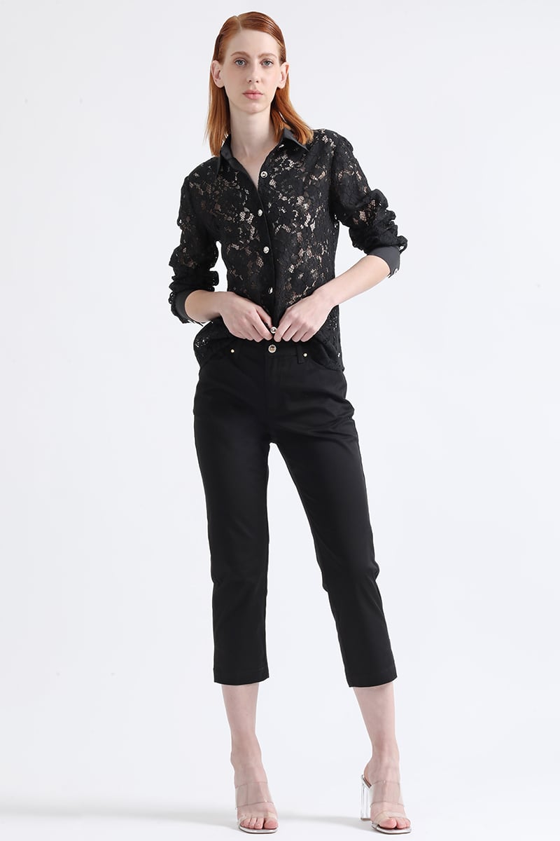 PANTALON ALGODÓN SLIM FIT MUJER LIOLA NEGRO SLIM CROPPED TIRO MEDIO - 1