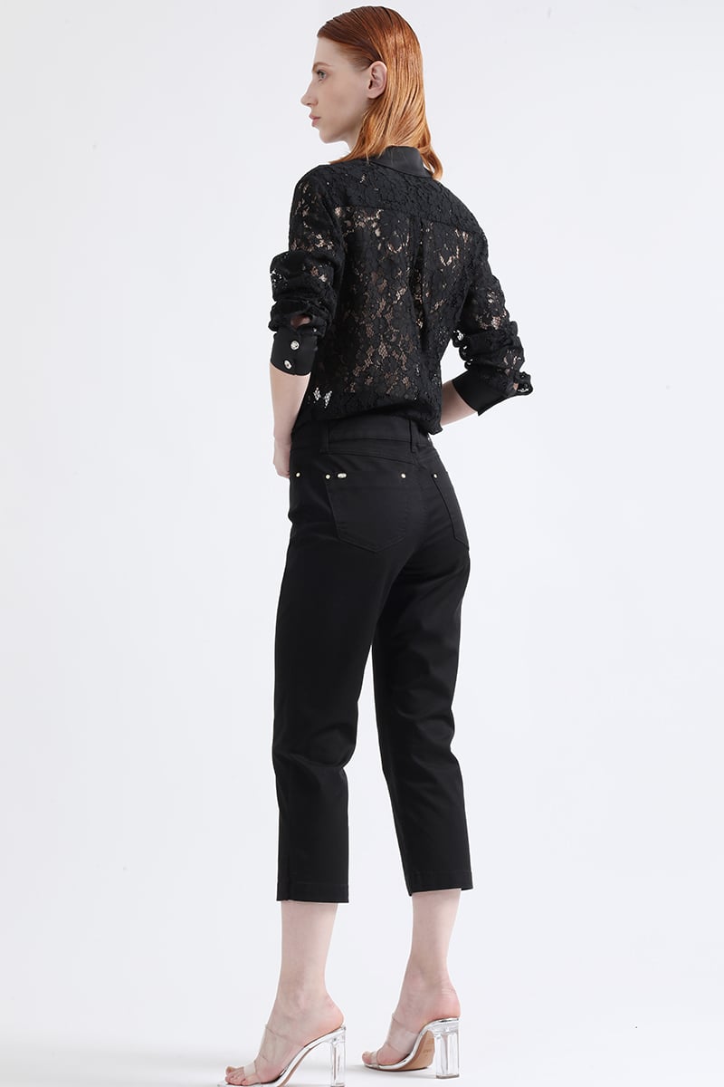 PANTALON ALGODÓN SLIM FIT MUJER LIOLA NEGRO SLIM CROPPED TIRO MEDIO - 2
