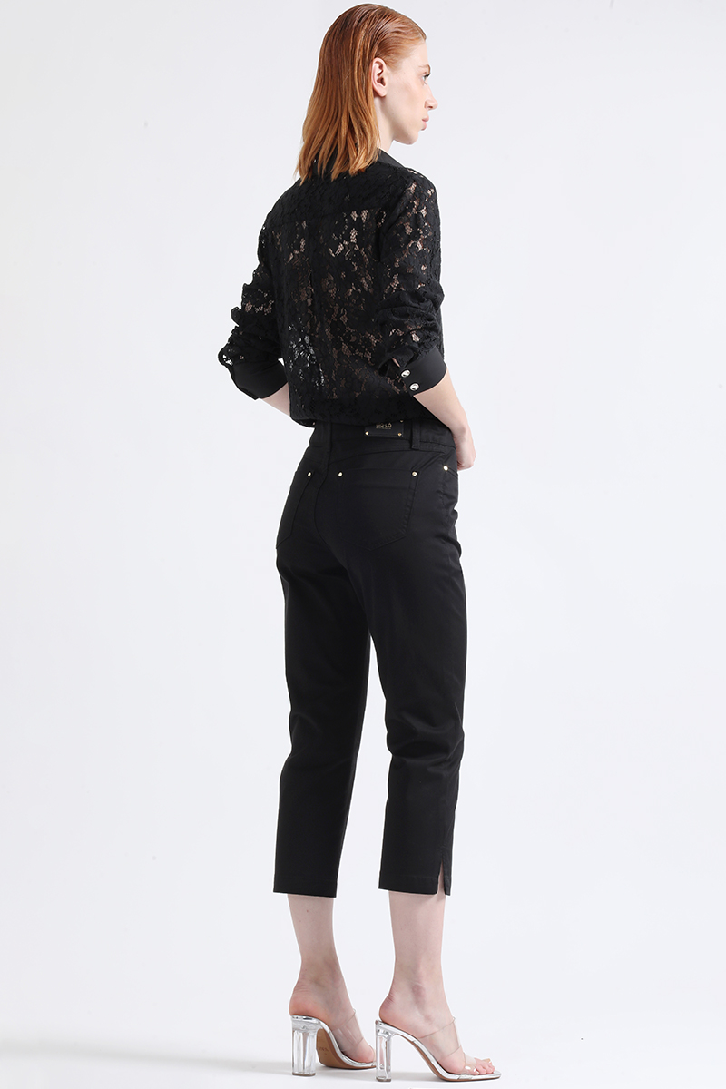 PANTALON ALGODÓN SLIM FIT MUJER LIOLA NEGRO SLIM CROPPED TIRO MEDIO - 3