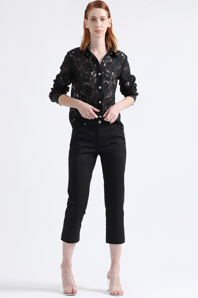 PANTALON ALGODÓN SLIM FIT MUJER LIOLA NEGRO SLIM CROPPED TIRO MEDIO - 4