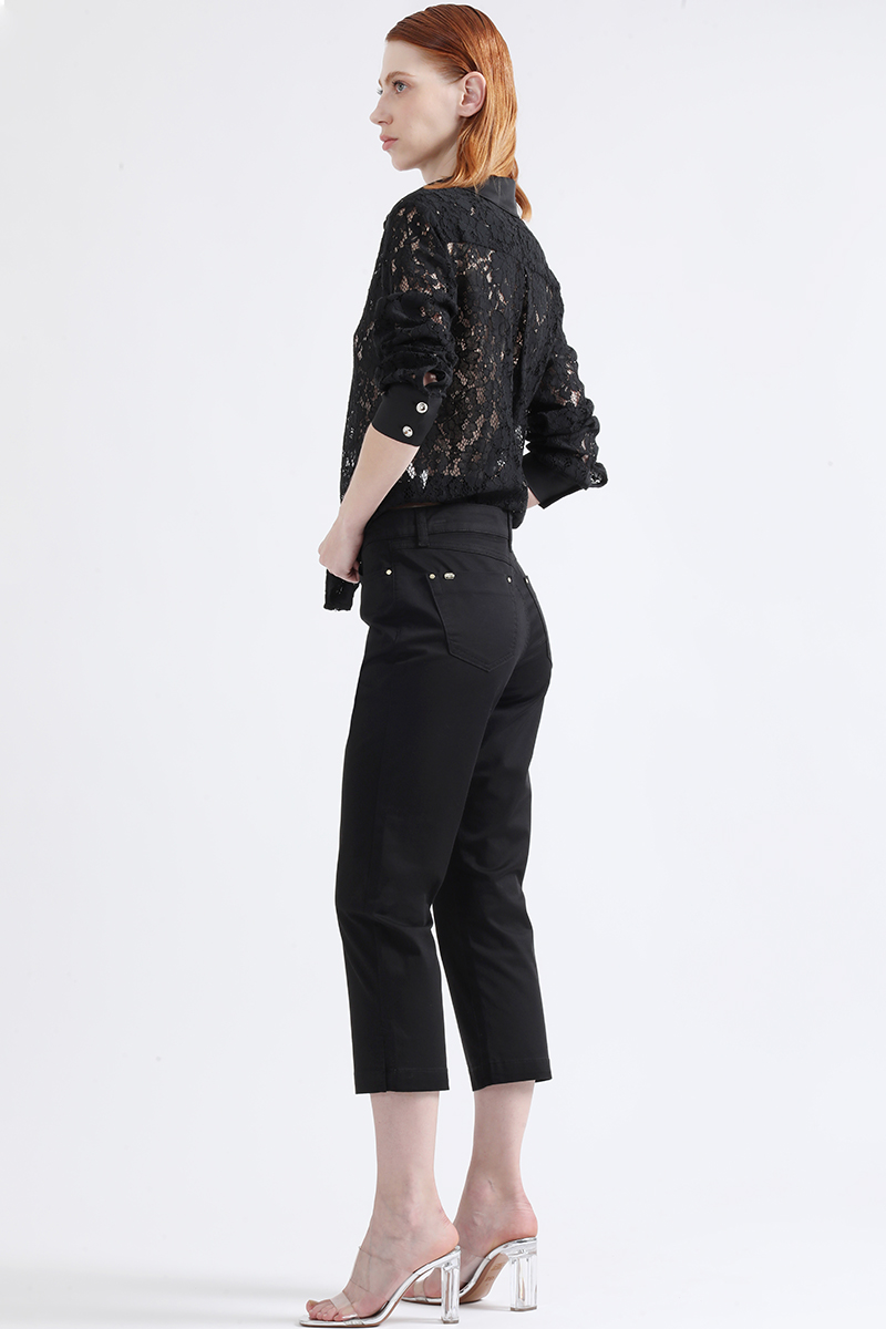 PANTALON ALGODÓN SLIM FIT MUJER LIOLA NEGRO SLIM CROPPED TIRO MEDIO - 5