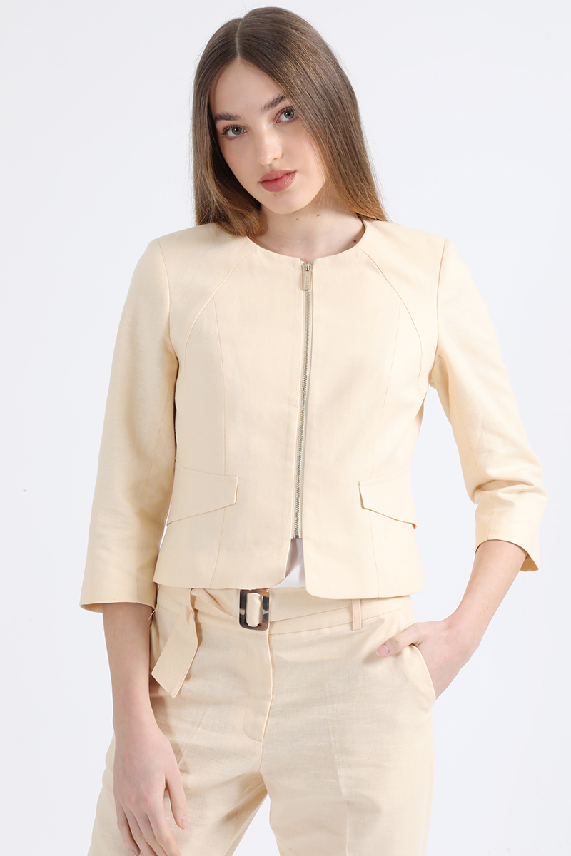 CHAQUETA ENTALLADA LINO ALGODON, BEIGE LIOLA - 2