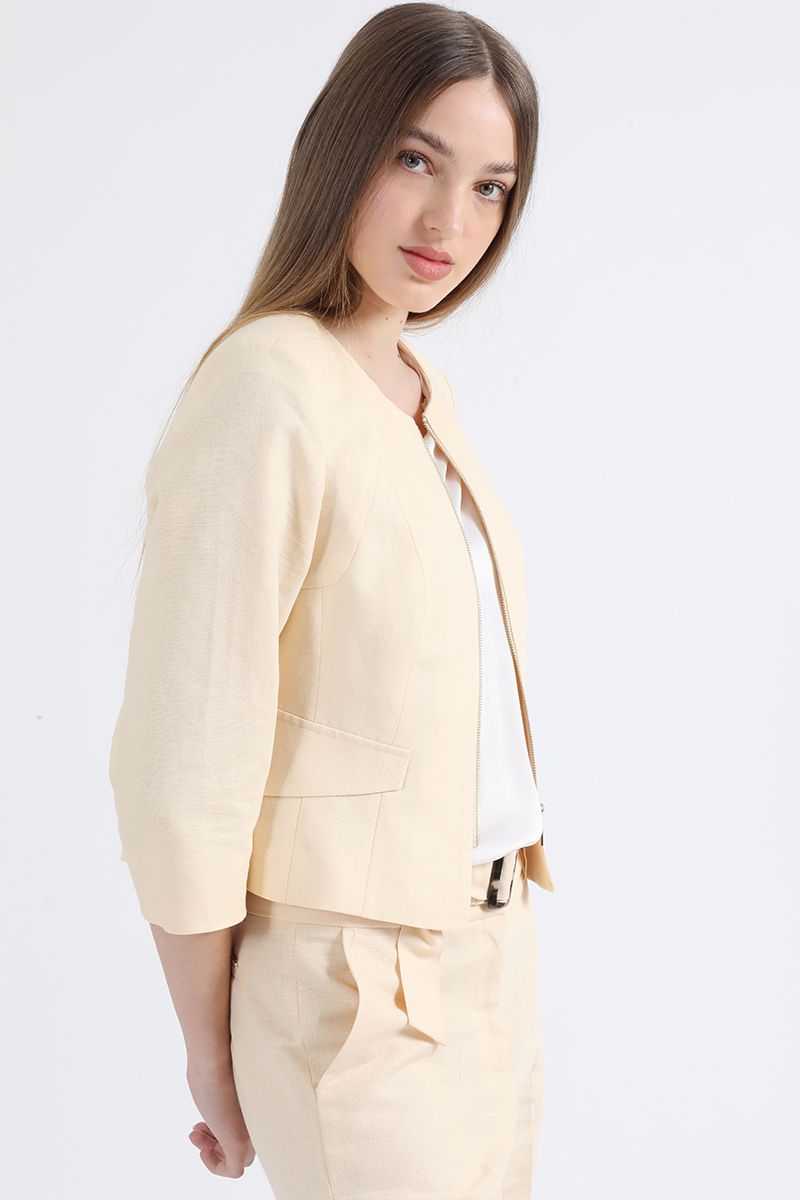 CHAQUETA ENTALLADA LINO ALGODON, BEIGE LIOLA - 3