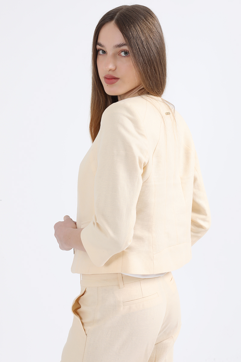 CHAQUETA ENTALLADA LINO ALGODON, BEIGE LIOLA - 4