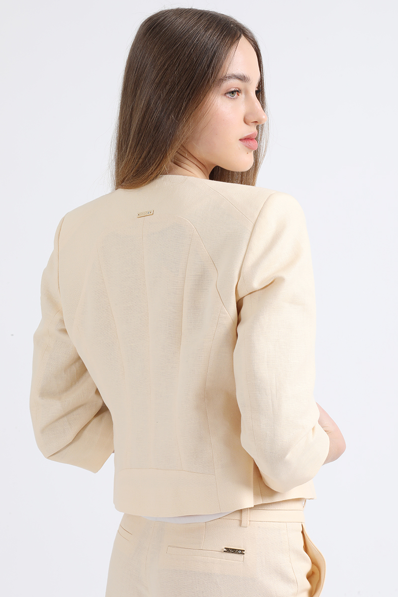 CHAQUETA ENTALLADA LINO ALGODON, BEIGE LIOLA - 5