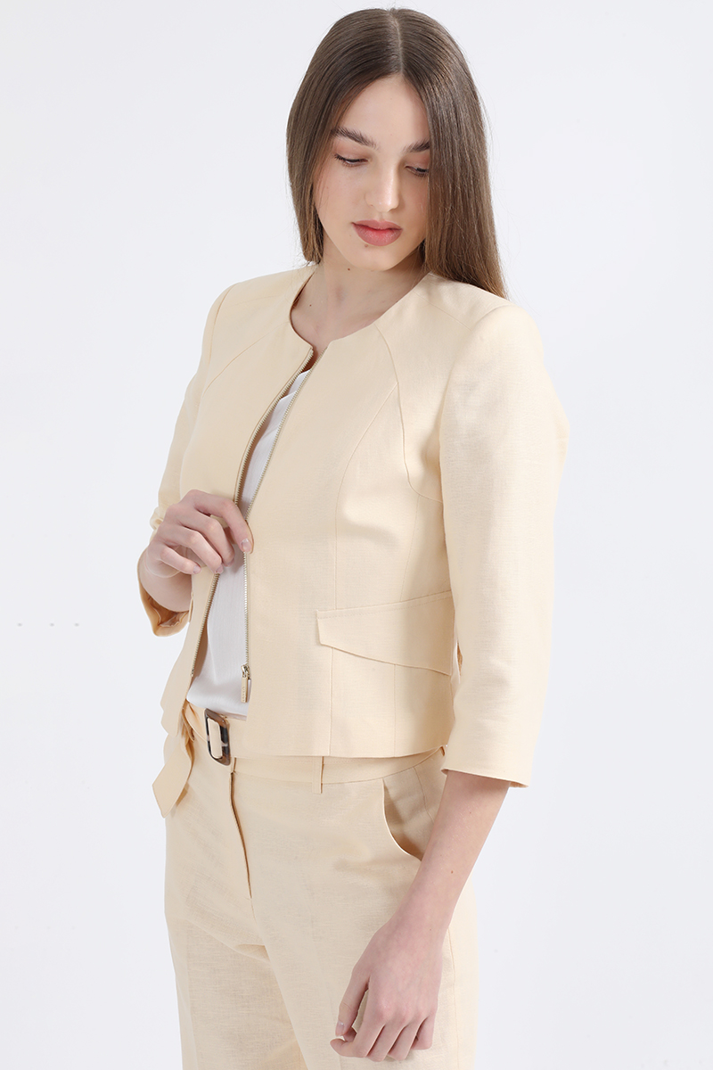 CHAQUETA ENTALLADA LINO ALGODON, BEIGE LIOLA - 6