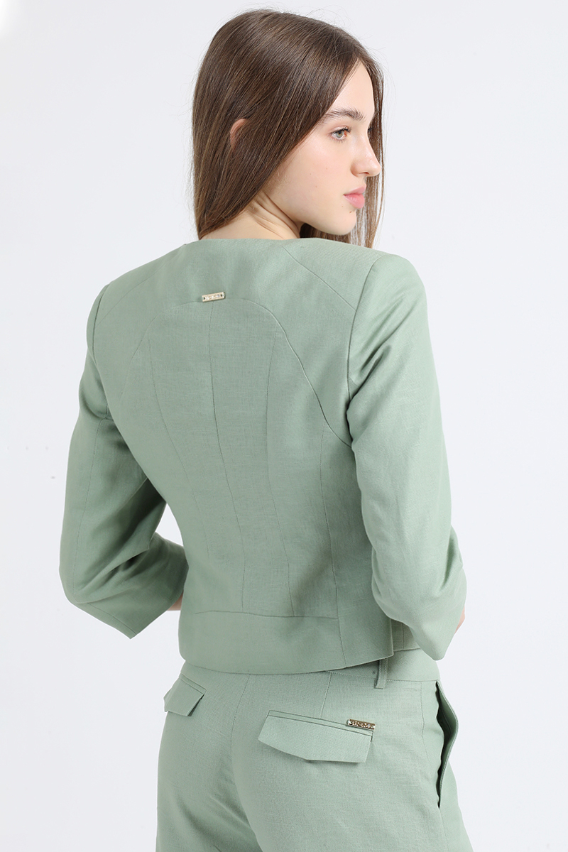 CHAQUETA ENTALLADA LINO ALGODON, VERDE LIOLA - 4