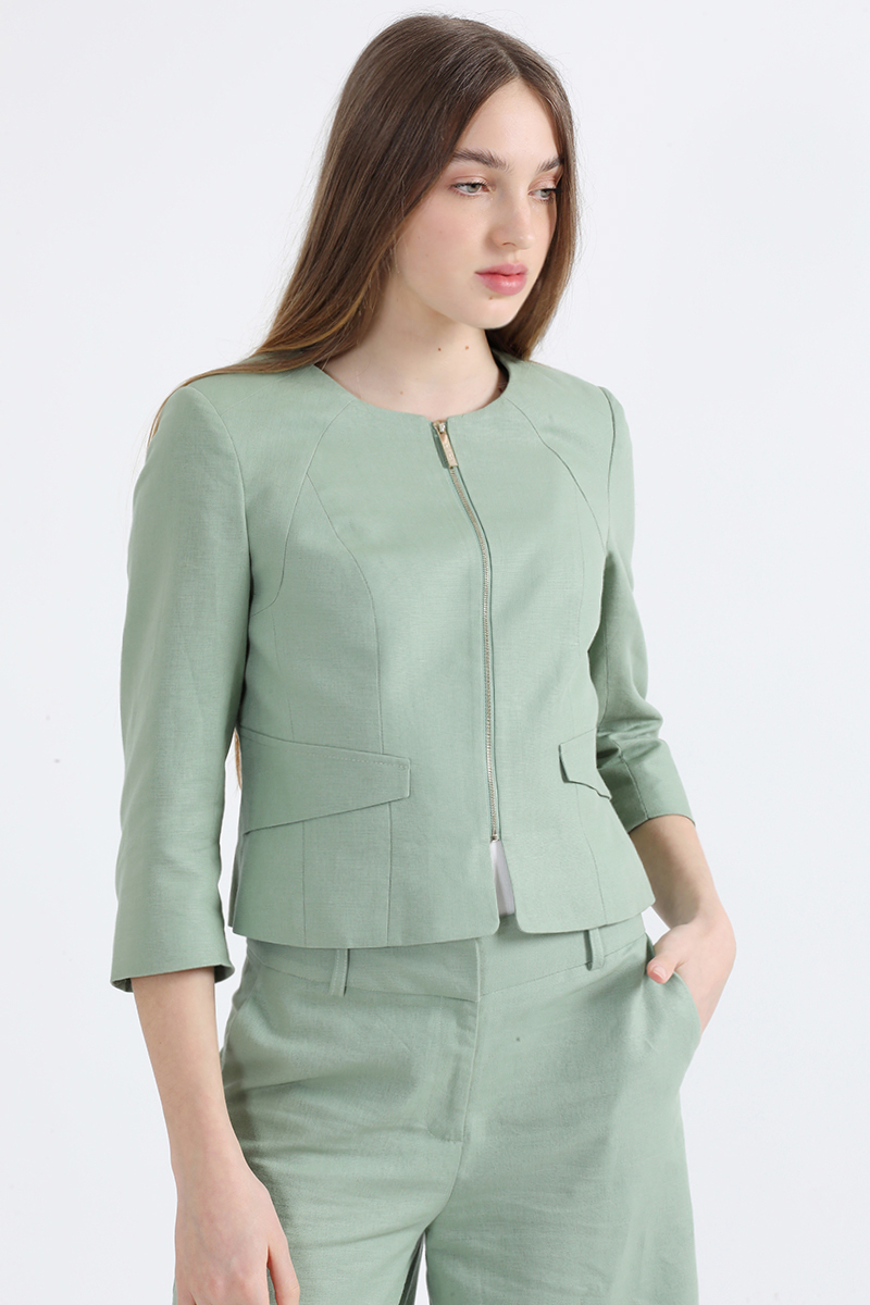 CHAQUETA ENTALLADA LINO ALGODON, VERDE LIOLA - 6