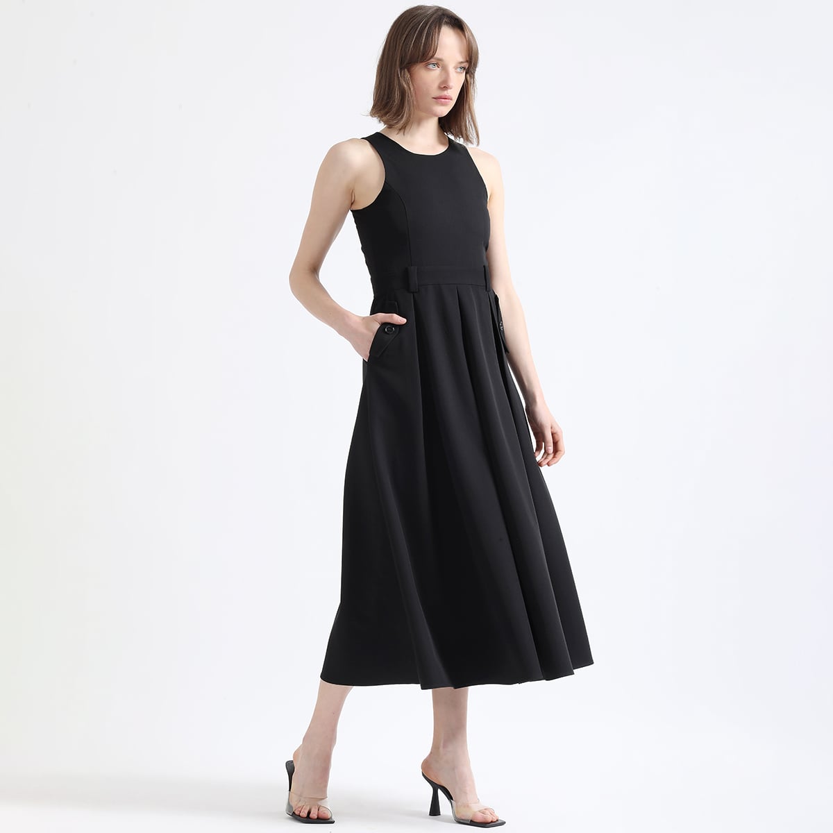 VESTIDO MAXI MUJER LIOLA NEGRO FALDON PLIEGUES - 2