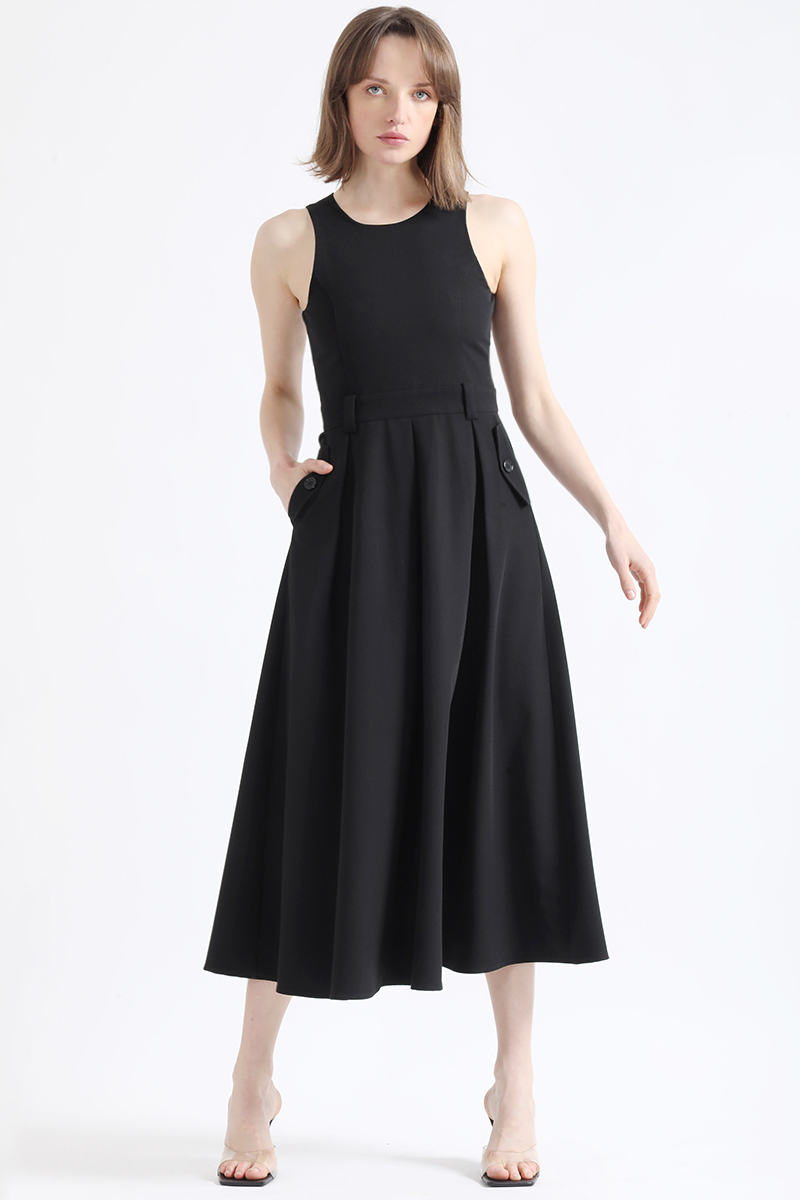 VESTIDO MAXI MUJER LIOLA NEGRO FALDON PLIEGUES - 3