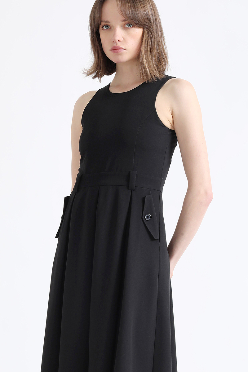 VESTIDO MAXI MUJER LIOLA NEGRO FALDON PLIEGUES - 4