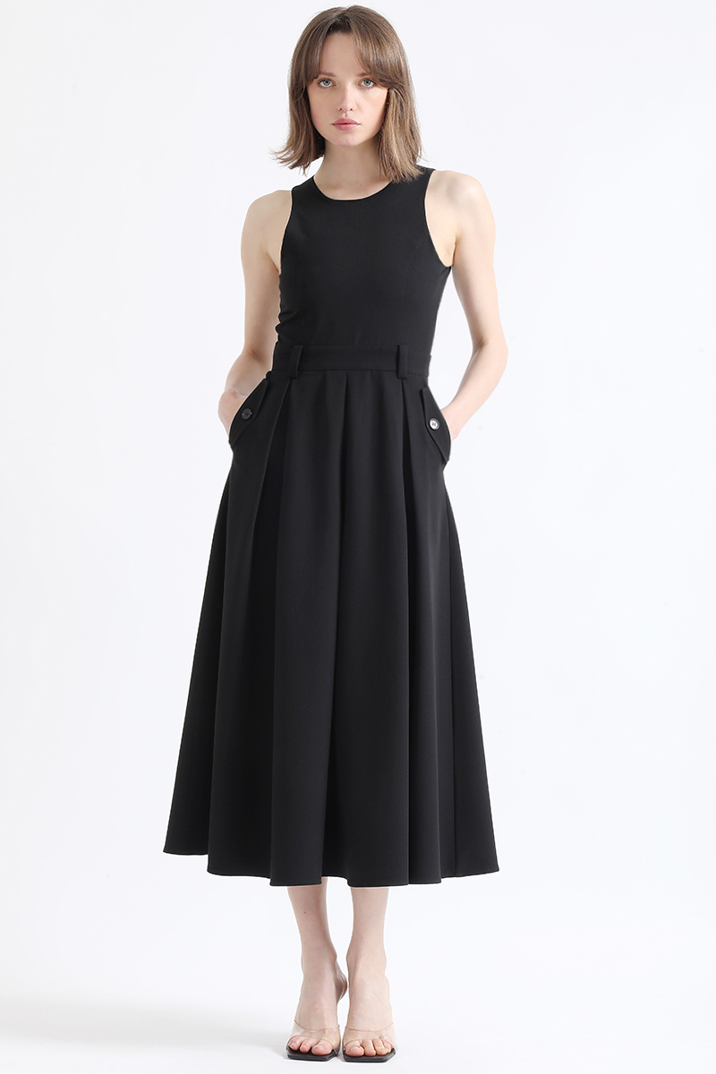 VESTIDO MAXI MUJER LIOLA NEGRO FALDON PLIEGUES - 7