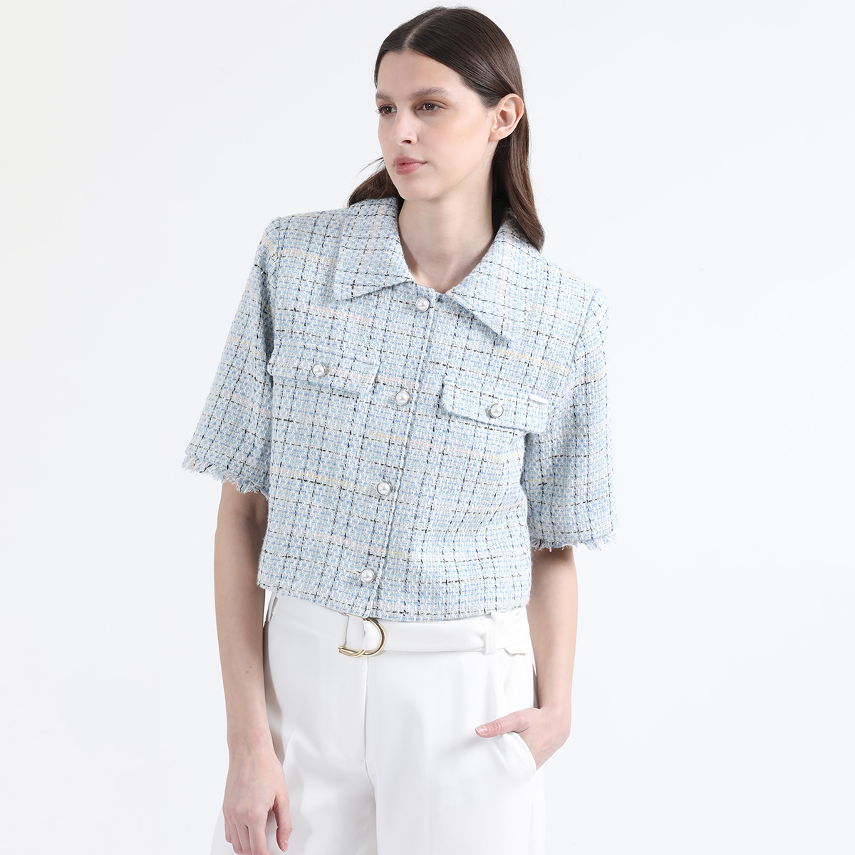 CHAQUETA CROPPED TWEED FANTASIA CON LUREX, AZUL LIOLA - 2