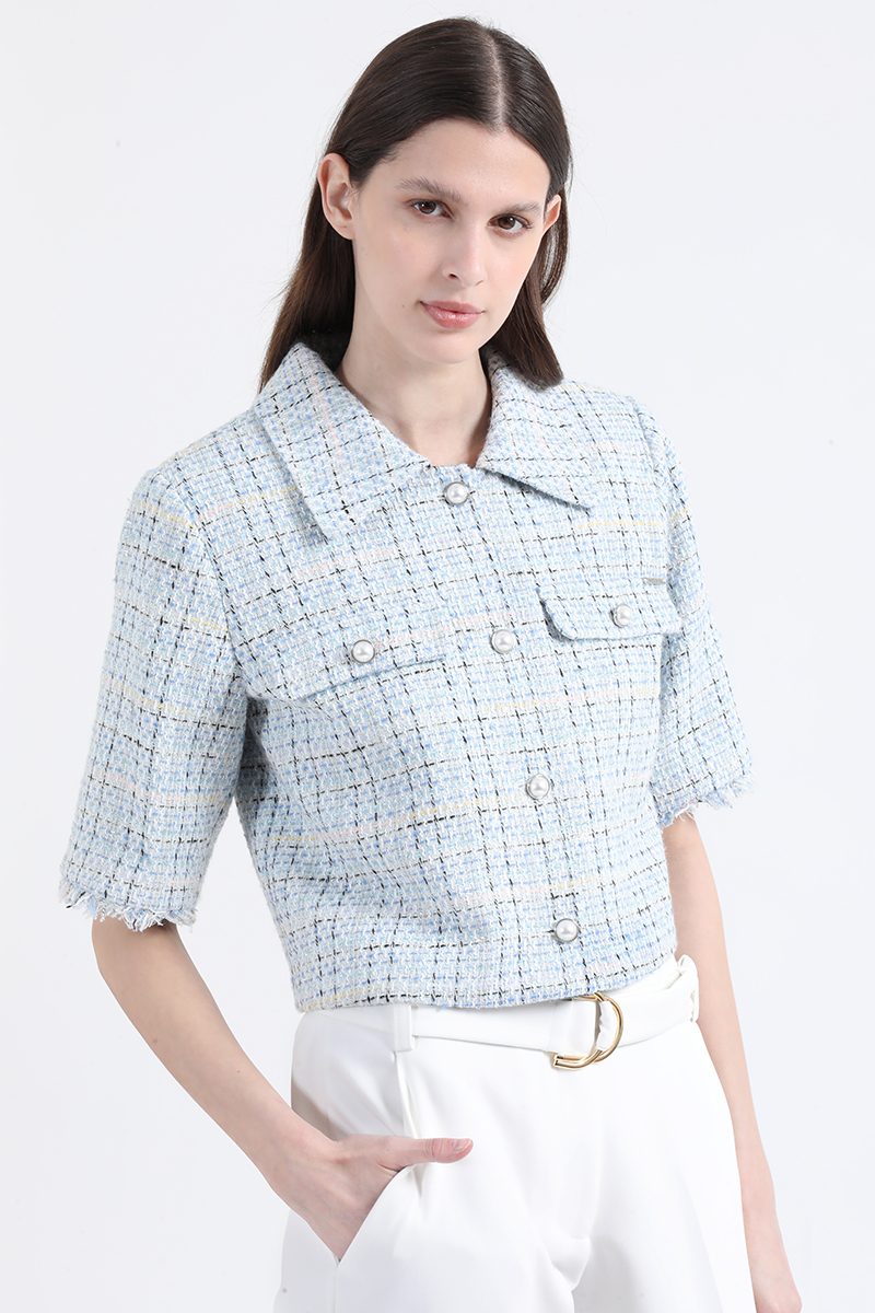 CHAQUETA CROPPED TWEED FANTASIA CON LUREX, AZUL LIOLA - 4
