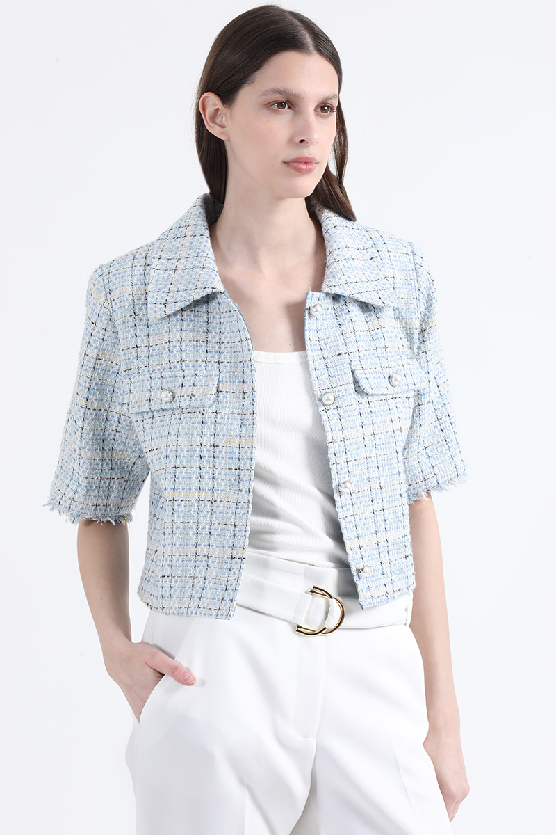 CHAQUETA CROPPED TWEED FANTASIA CON LUREX, AZUL LIOLA - 6