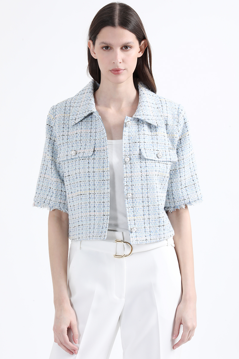 CHAQUETA CROPPED TWEED FANTASIA CON LUREX, AZUL LIOLA - 7