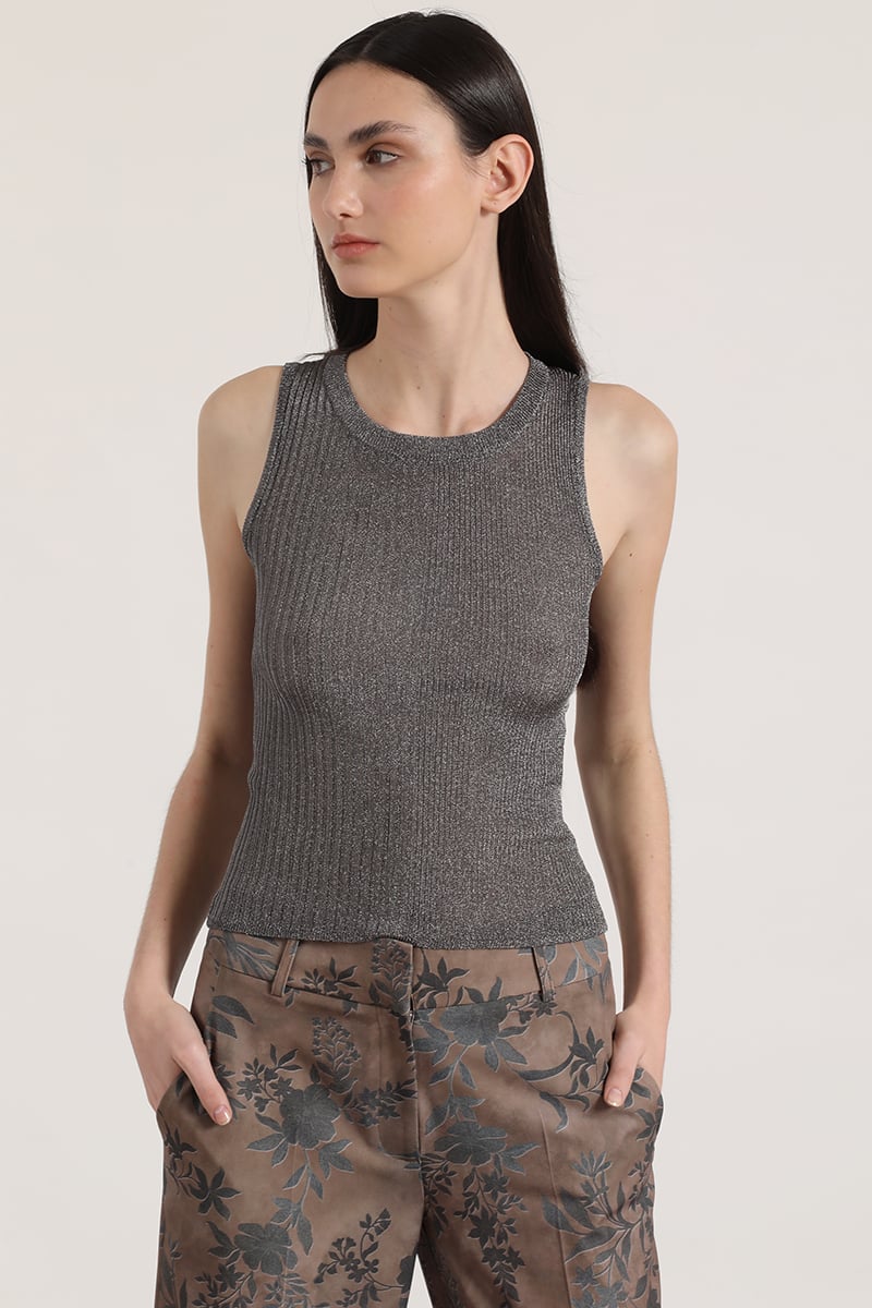 POLERA PUNTO HILO METALIZADO LIOLA MUJER GRIS - 1