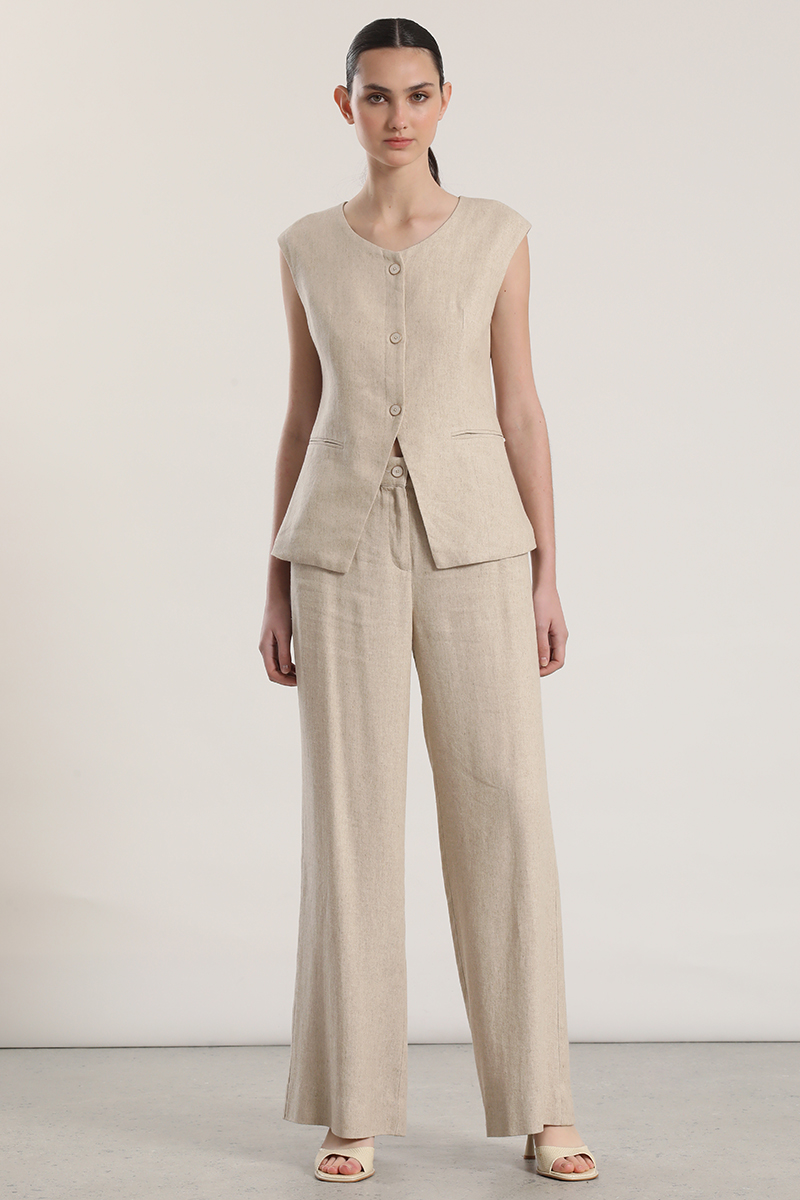 PANTALON PALAZZO LINO RUSTICO LIOLA MUJER BEIGE - 1